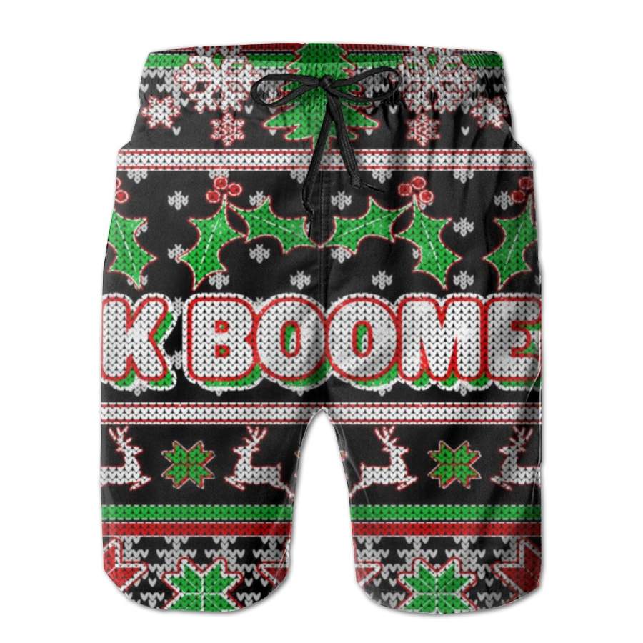 2 Pack Funny OK Boomer Ugly Christmas Poster Men Swim Trunks Drawstring Elastic Waist Quick Dry Beach Shorts with Mesh Lining Swimwear Bathing Suits