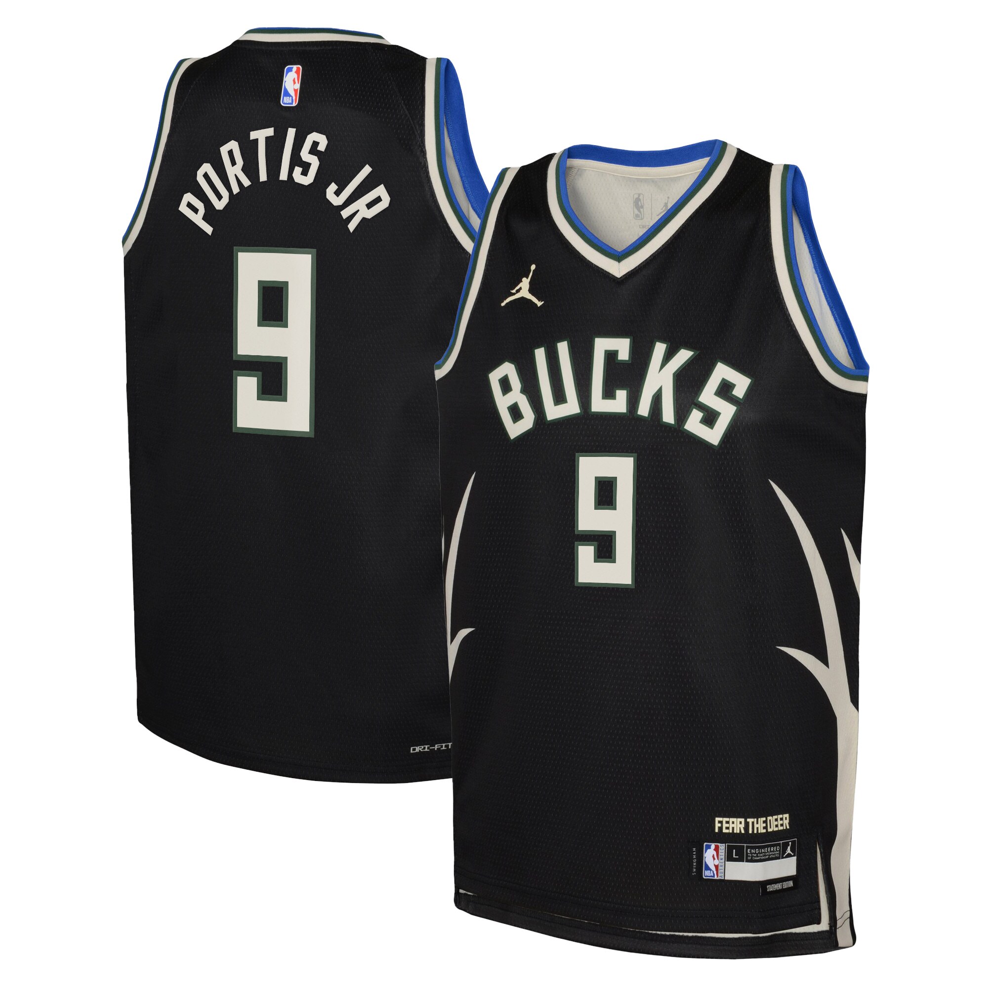 Milwaukee Bucks Jordan Statement Edition Swingman Jersey 22 – Black – Bobby Portis Jr – Youth