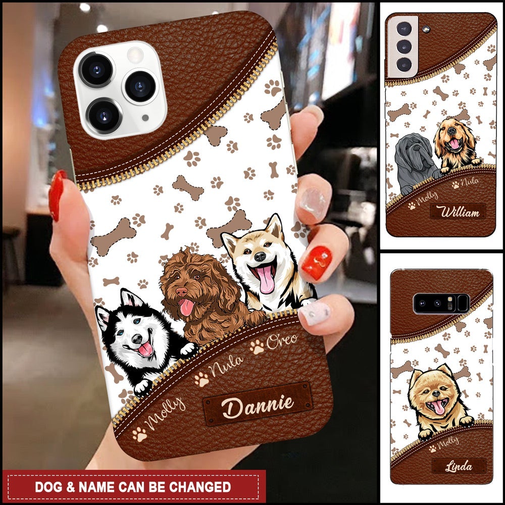 Personalized Dog Mom Puppy Pet Dogs Lover Leather Pattern Phone Case