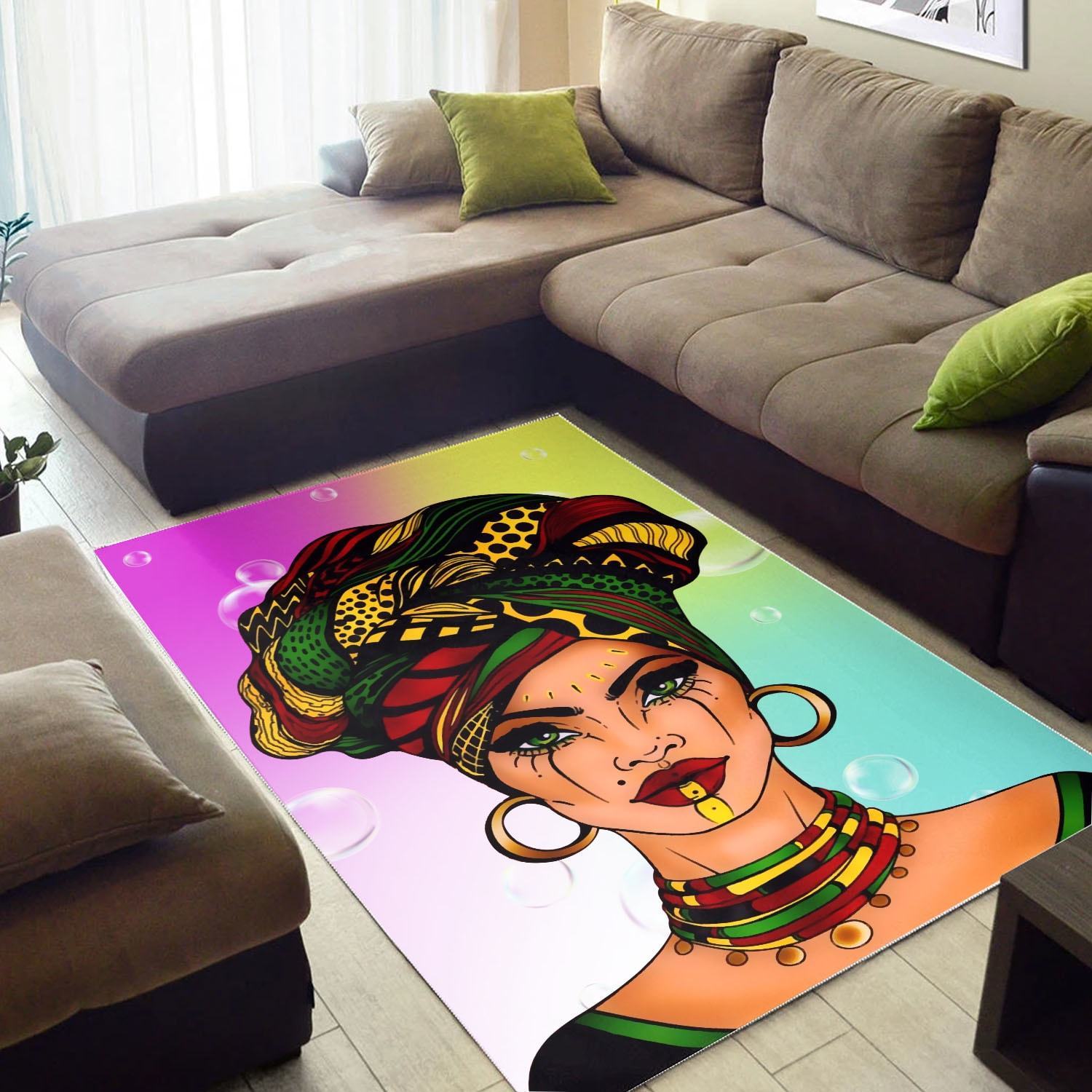 WonderBlackGirl – Colors and Bubbles Background Beautiful African Woman Rug Gifts 3