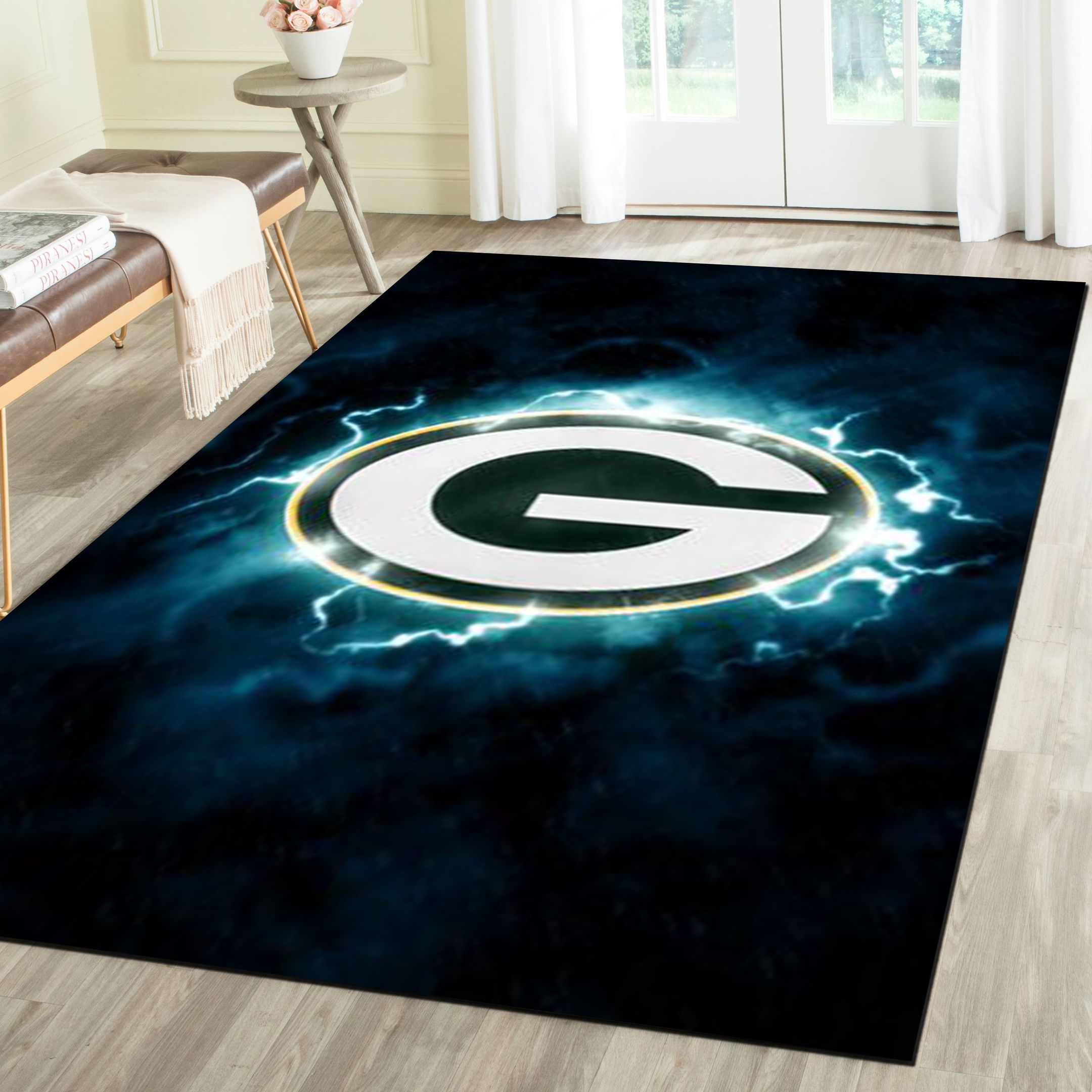 Green Bay Packers Logo Area Rug, Football Team Living Room Bedroom Carpet, Sports Floor Mat