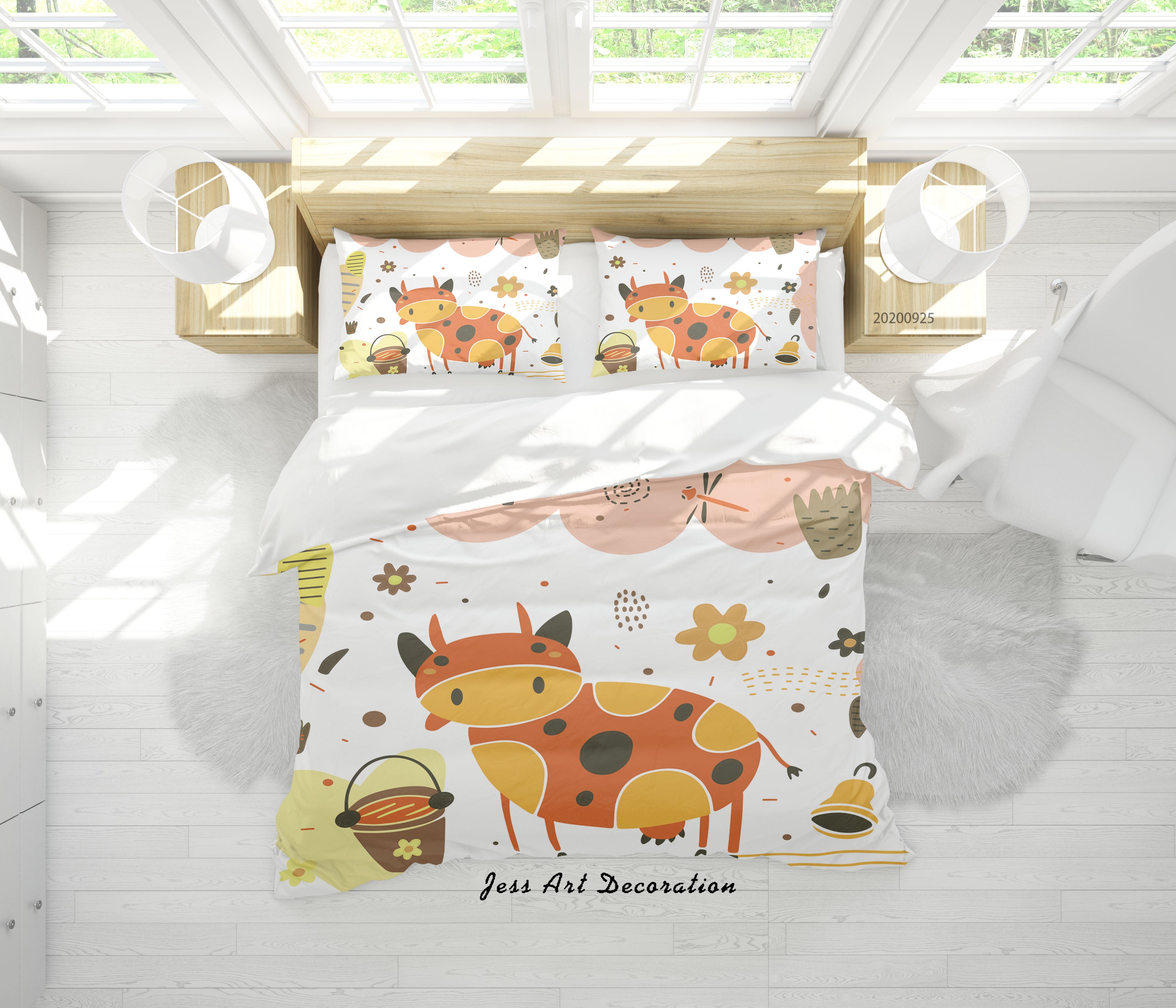 3D Cartoon Animal Cow Pattern Quilt Cover Set Bedding Set Duvet Cover Pillowcases Wj 6464