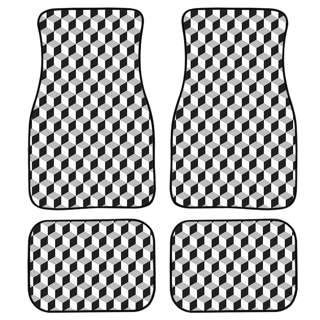 Grey Geometric Cube Shape Pattern Print Front And Back Car Floor Mats, Front Car Mat