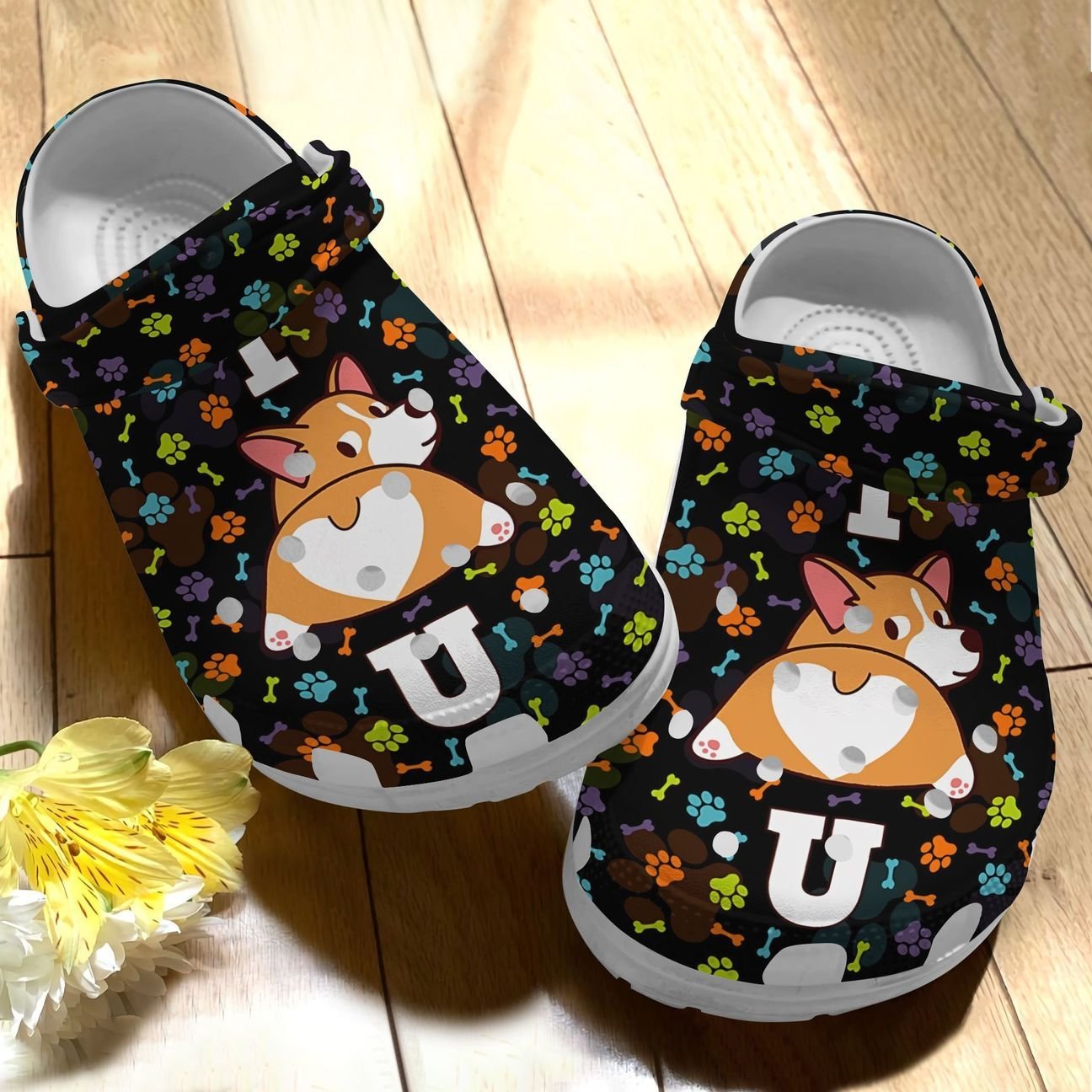 Corgi Personalize Clog, Custom Name, Text, Fashion Style For Women, Men, Kid, Print 3D Whitesole I Love You