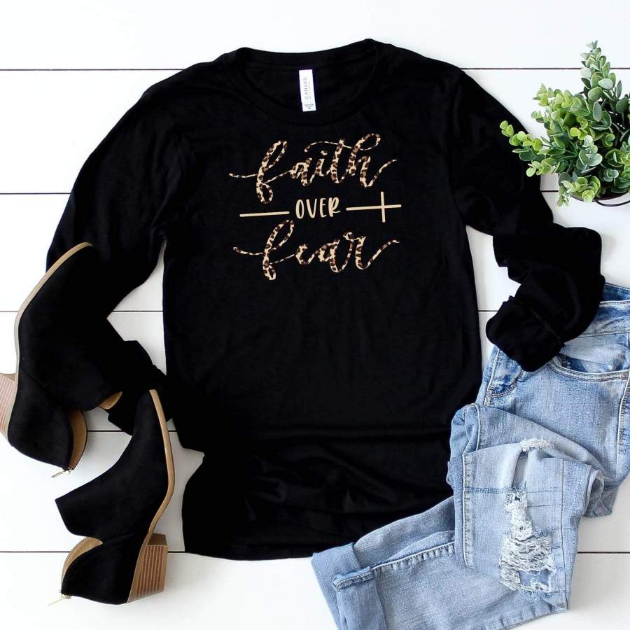 Faith Over Fear Leopard Long Sleeve Tee