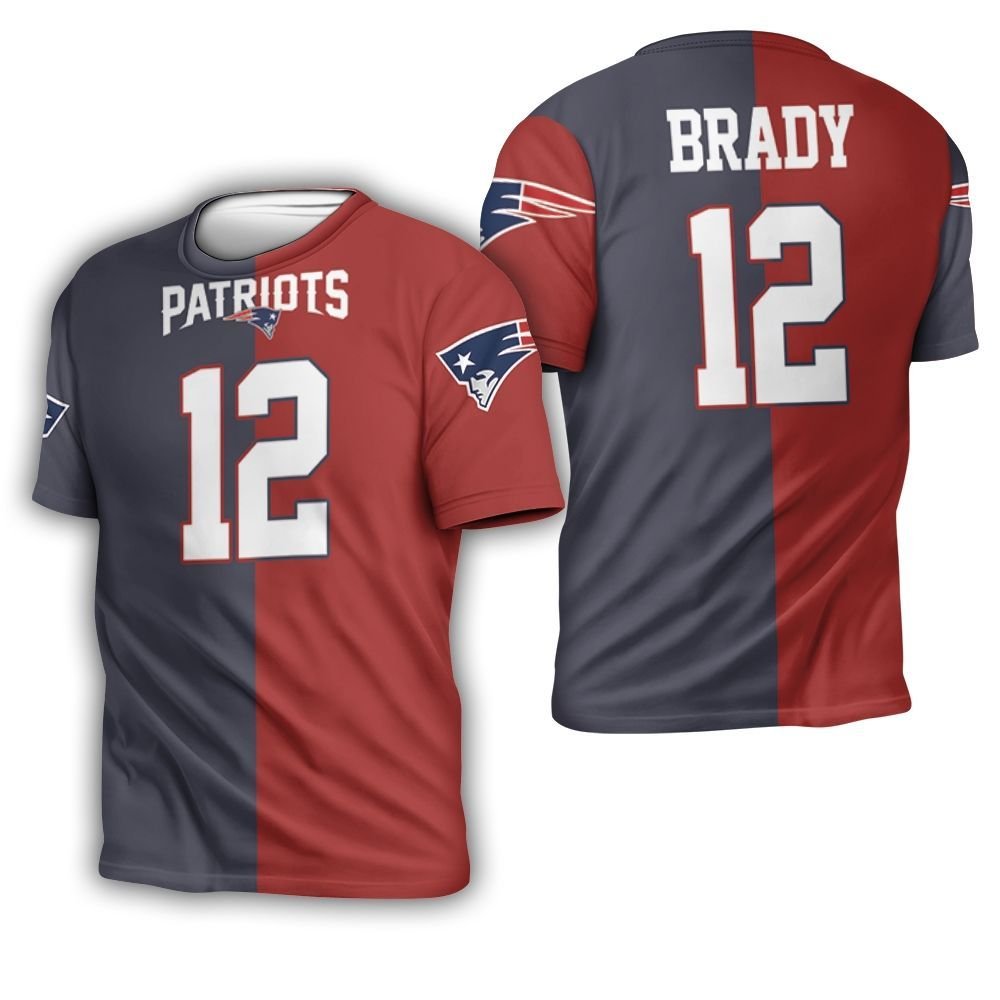 New England Patriots Tom Bradynavy Red Two Tone Jersey Inspired 3D T-Shirt