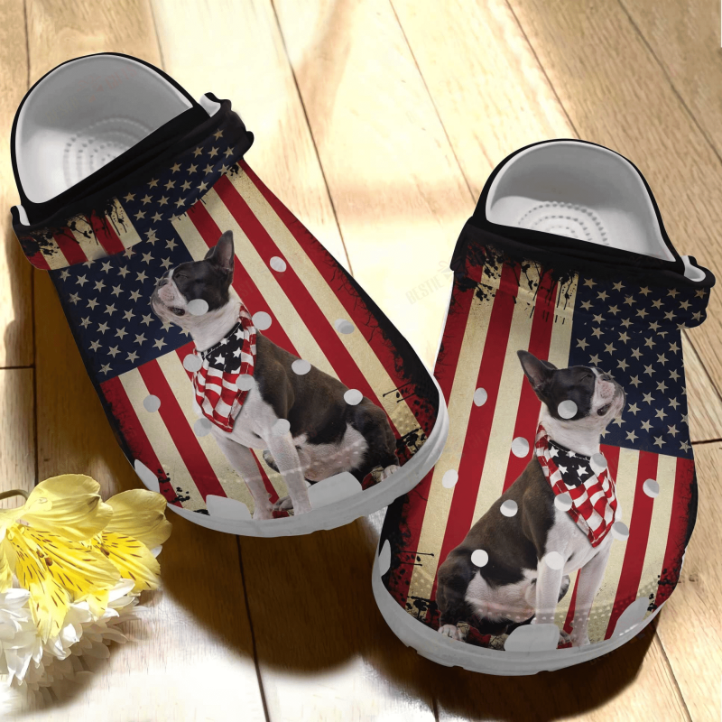 Boston Terrier In Independence Day Clogs Shoes Gifts For Men Women