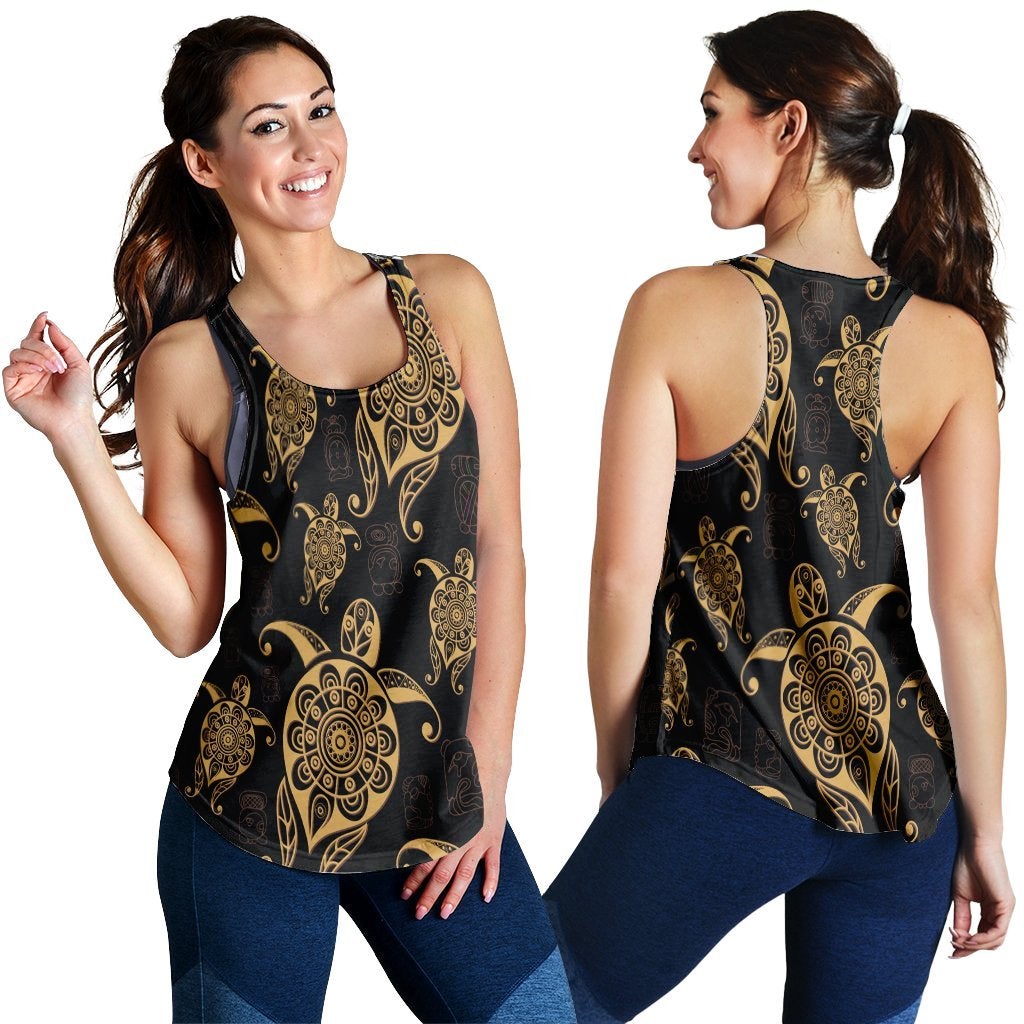 Hawaii Turtle Pattern Golden Racerback Tank Ah Ha78594