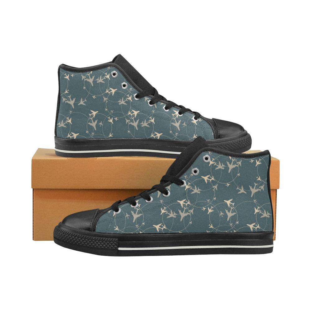 Airplane Circle Pattern Men's High Top Shoes Black