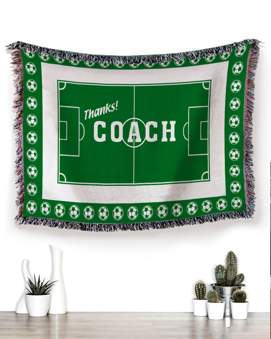 Woven Throw For Sports Lovers Birthday Gift, Thanks Coach – Soccer, Cotton Blanket