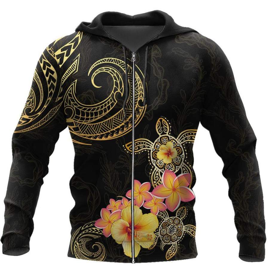 Amazing Polynesian Tattoo Turtle Hibiscus Frangipani Hoodie-ML