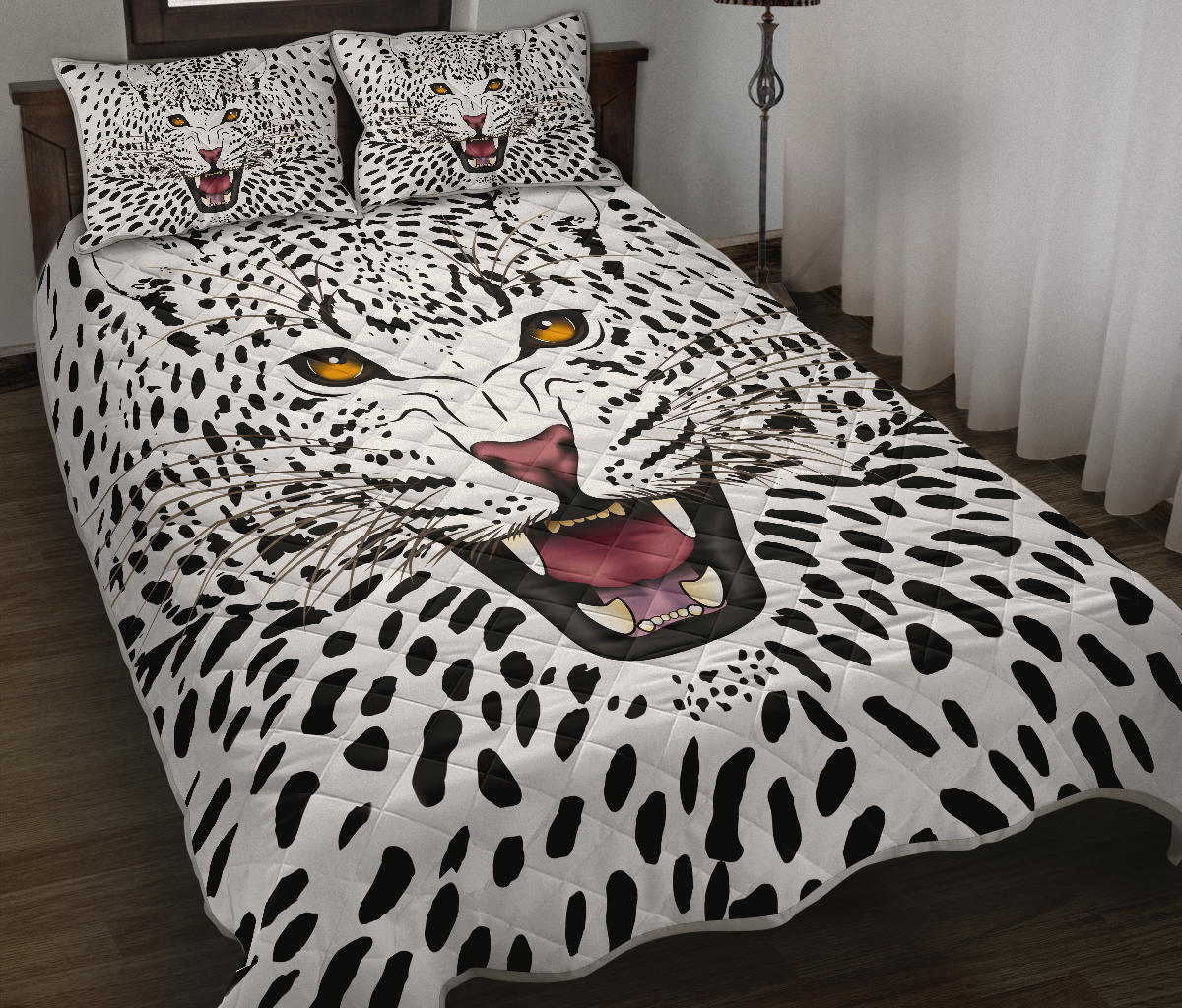 White Leopard Quilt Bed Set