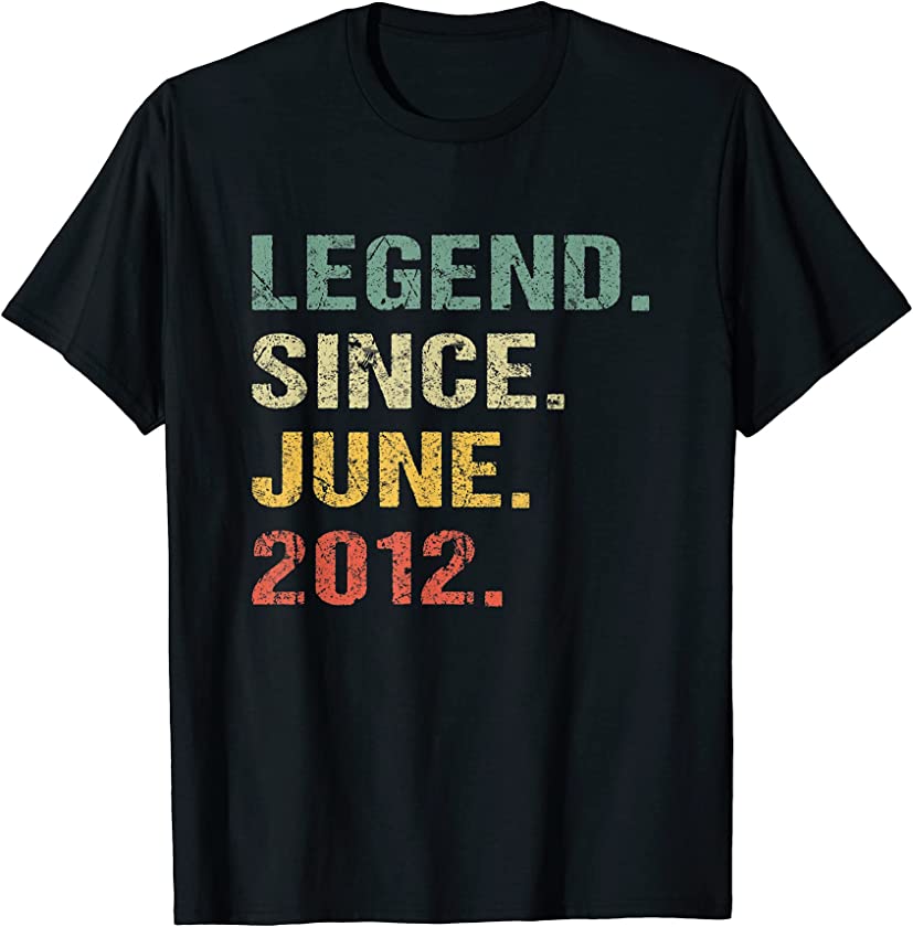 Boys Girl Legend Since June 2012 Retro Vintage 9th Birthday T-Shirt