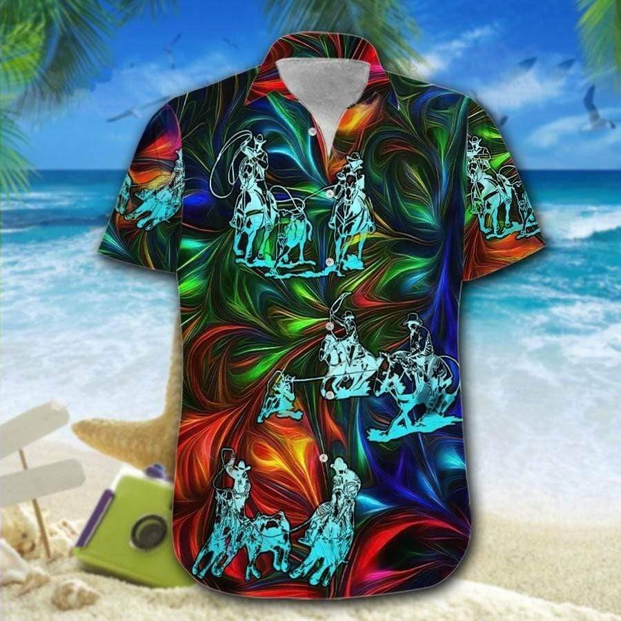 Amazing Team Roping Neon Aloha Hawaii Shirts For Men Women Ha97896