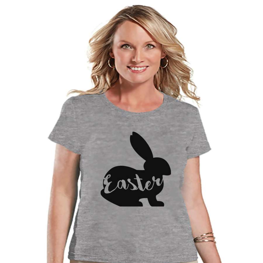 Womens Easter Shirt – Ladies Easter Bunny Happy Easter Shirt – Easter T-shirt – Gift for Her – Matching Family Bunny Shirts – Grey T-shirt