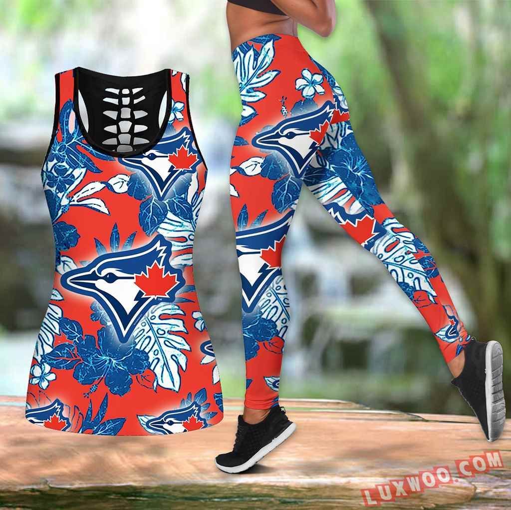 Combo Toronto Blue Jays Hawaiian Tropical Flower Hollow Tanktop Legging Set Outfit K1548