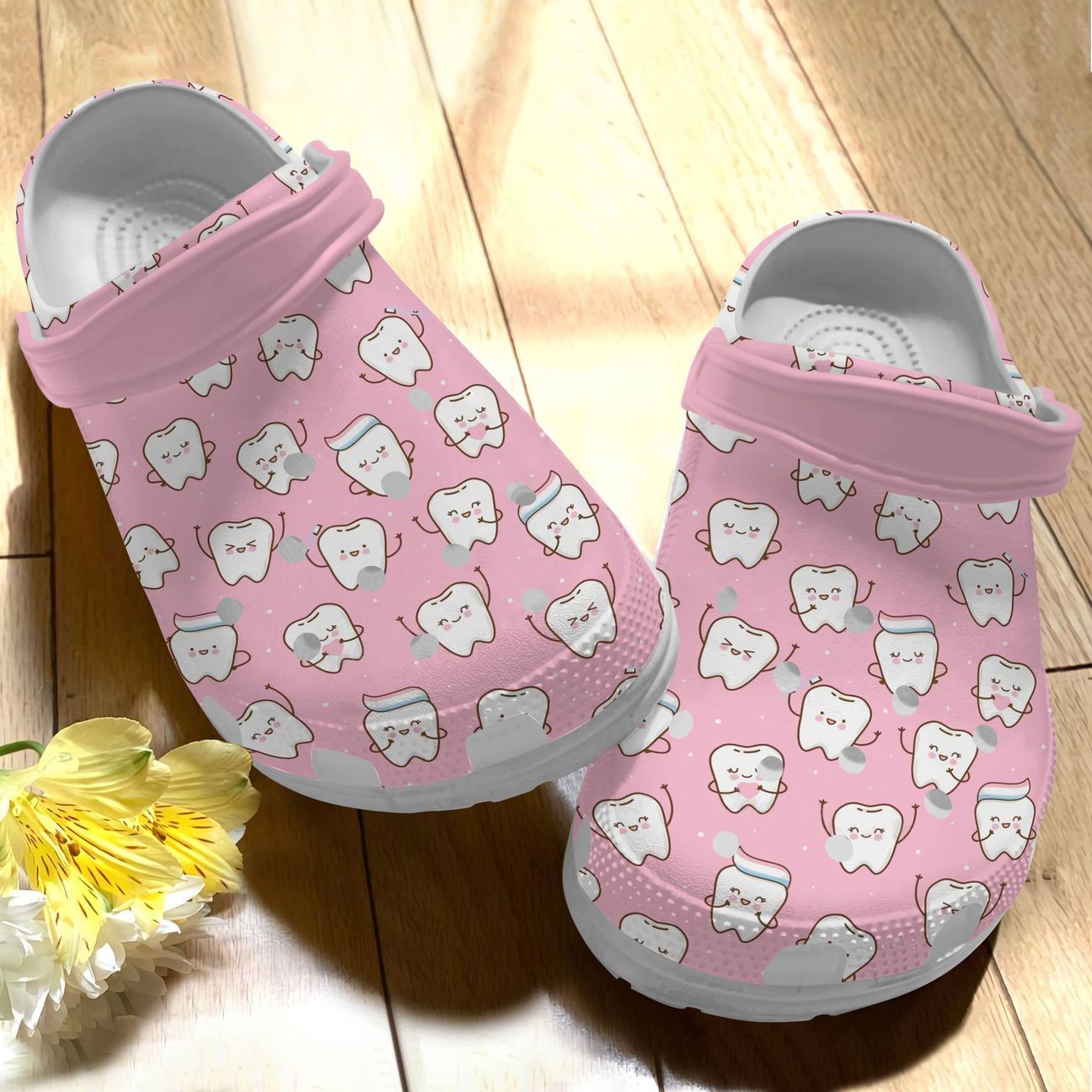 Dentist Personalize Clog, Custom Name, Text, Fashion Style For Women, Men, Kid, Print 3D Cute Teeth Pink