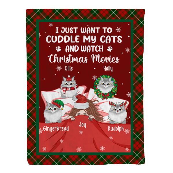 Personalized Blanket, I Just Want To Cuddle My Cats And Watch Christmas Movies, Christmas Gift For Cat Lovers