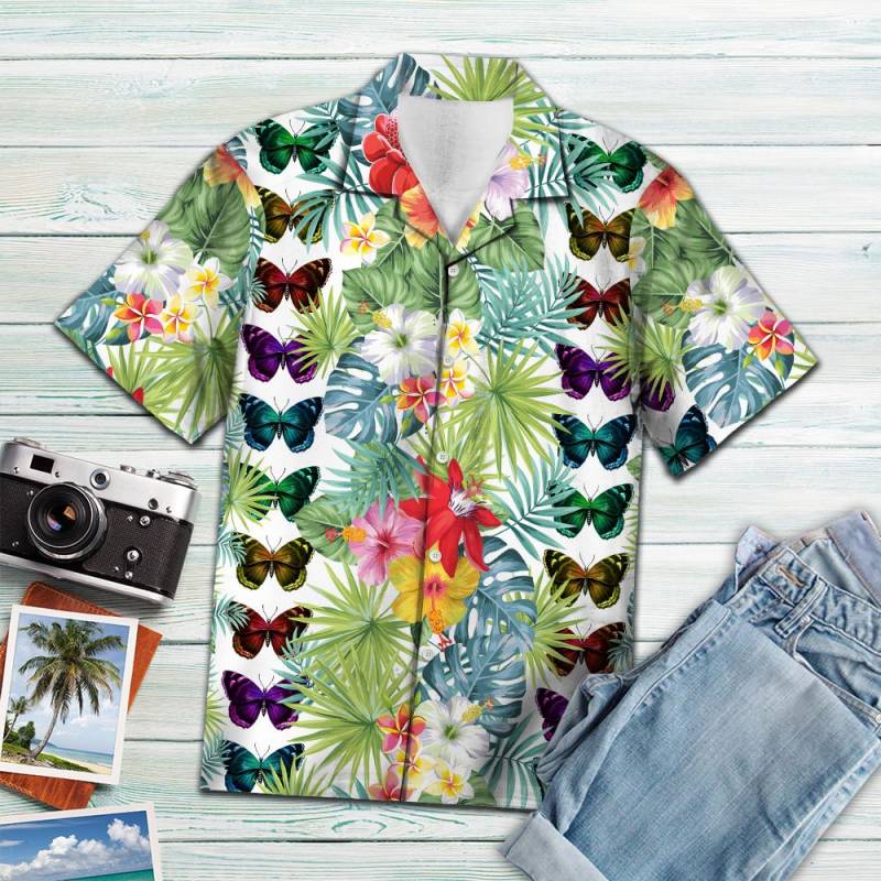 Butterfly Tropical Flower Hawaii Shirt Ha62097