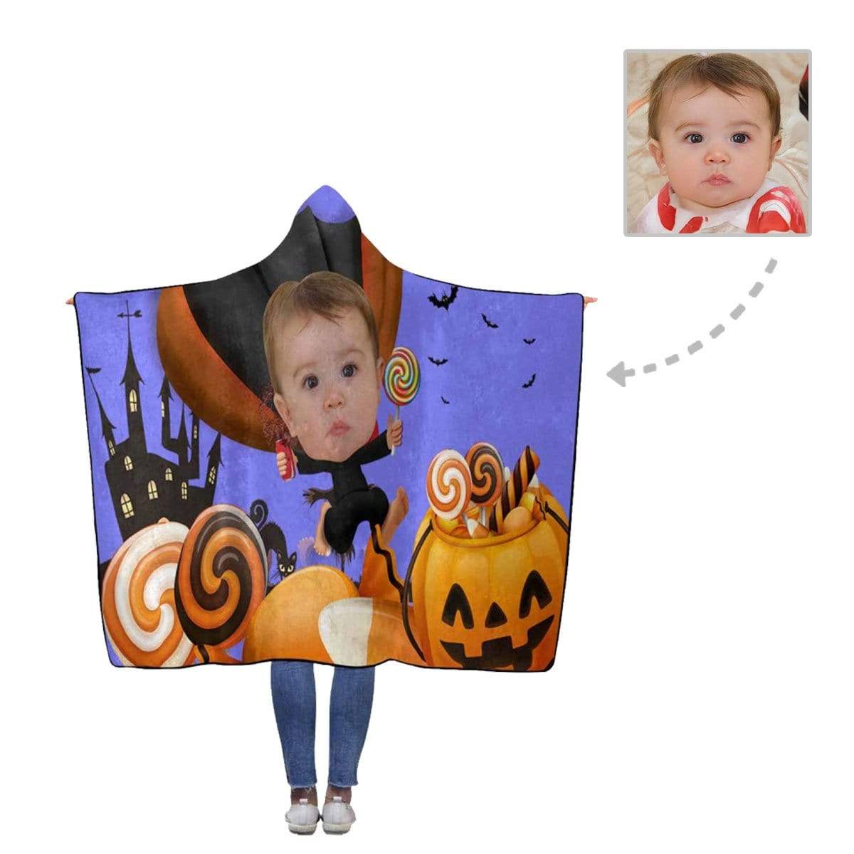 Custom Face Lollipop Flannel Hooded Blanket