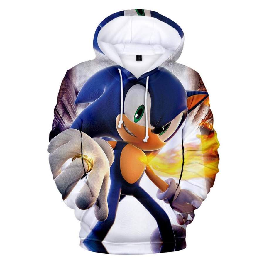 Sonic The Hedgehog Long Sleeve Casual Pullover Adult Fleece Catching Hooded Sweatshirt