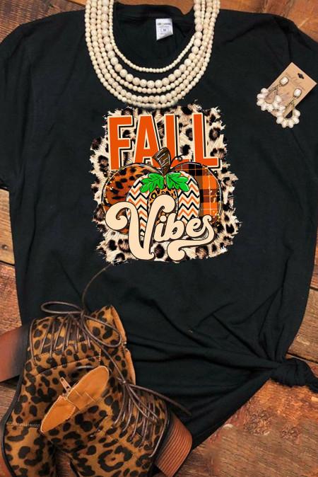 Black Leopard Fall Vibes Pumpkin Graphic Tee