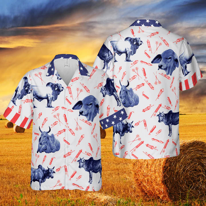 Independence Day Fire Cracker Brahman Pattern All Printed Hawaii Shirt Ha49157