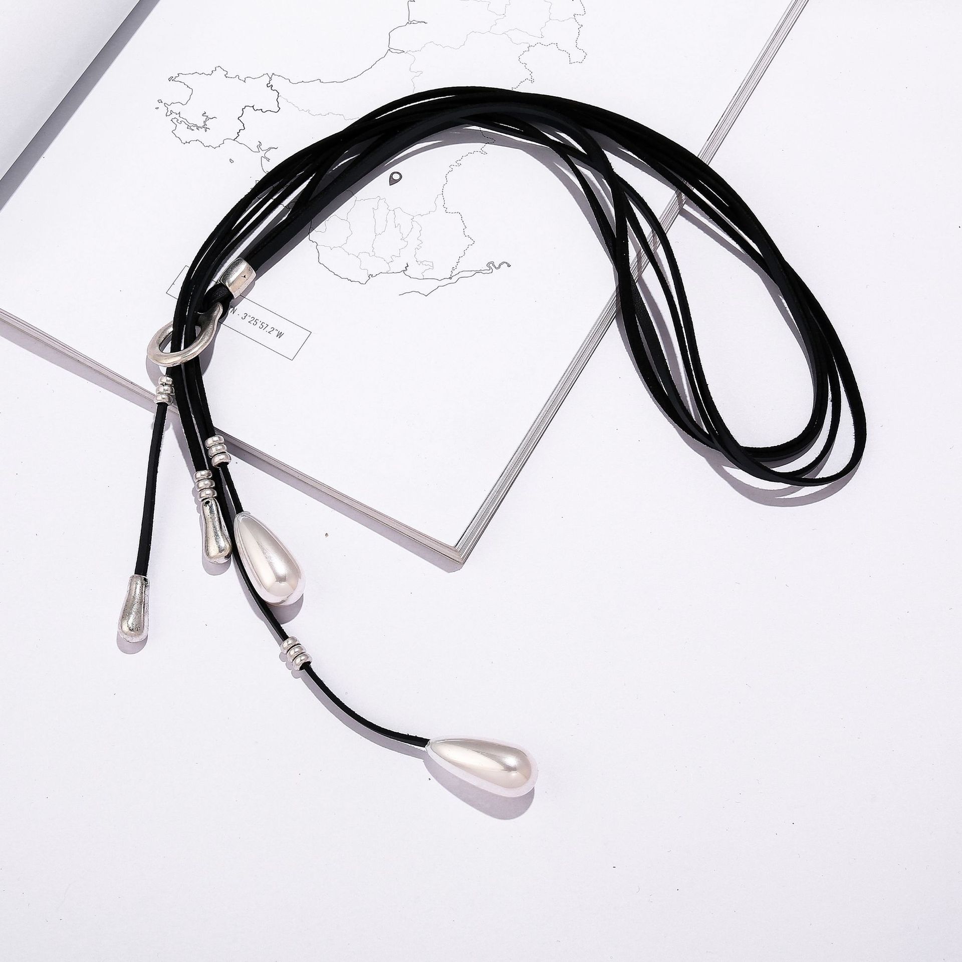 Amorcome Boho Wrap Necklace Imitation Pearl Tassel Black Leather Long Necklaces for Women Collares Mujer Femme Party Gift alx