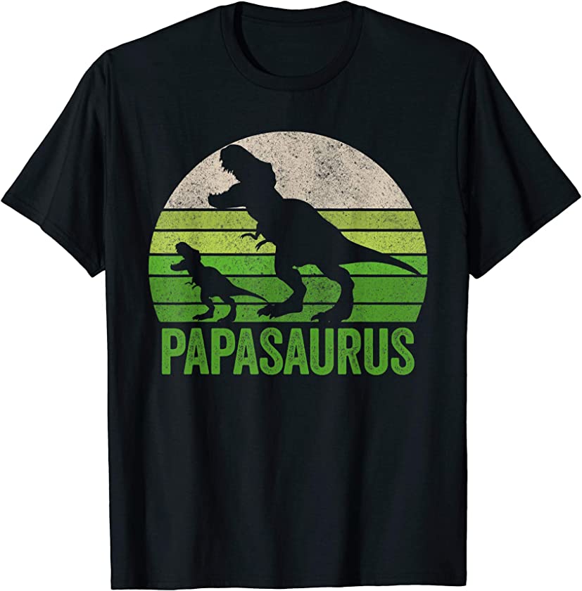 Vintage Papasaurus Dad Apparel, Funny Papa Two Dinosaurs T-Shirt