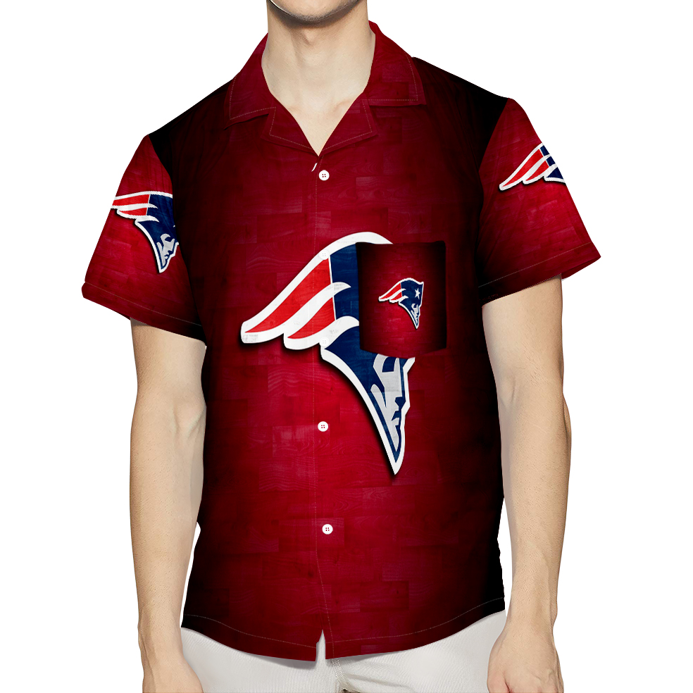 New England Patriots Red Wood 3D All Over Print Summer Beach Hawaiian Shirt With Pocket