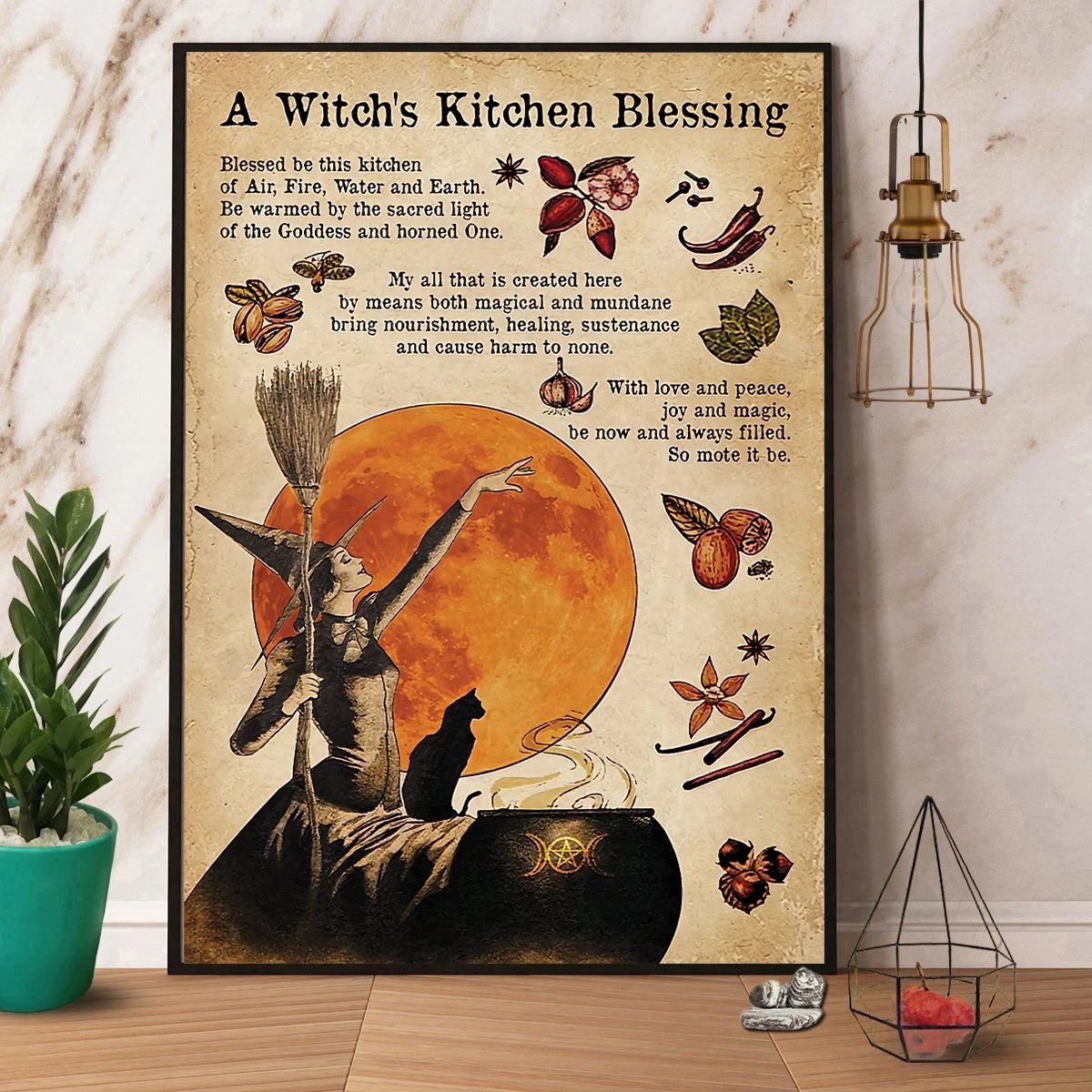 Black Cat A Witch’S Kitchen Blessing Halloween Canvas Prints Poster Wall Art