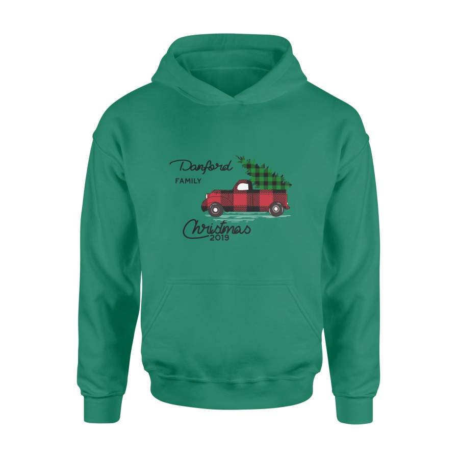 Danford Family Red Car Christmas Tree Green Buffalo Plaid Xmas 2019 Hoodie