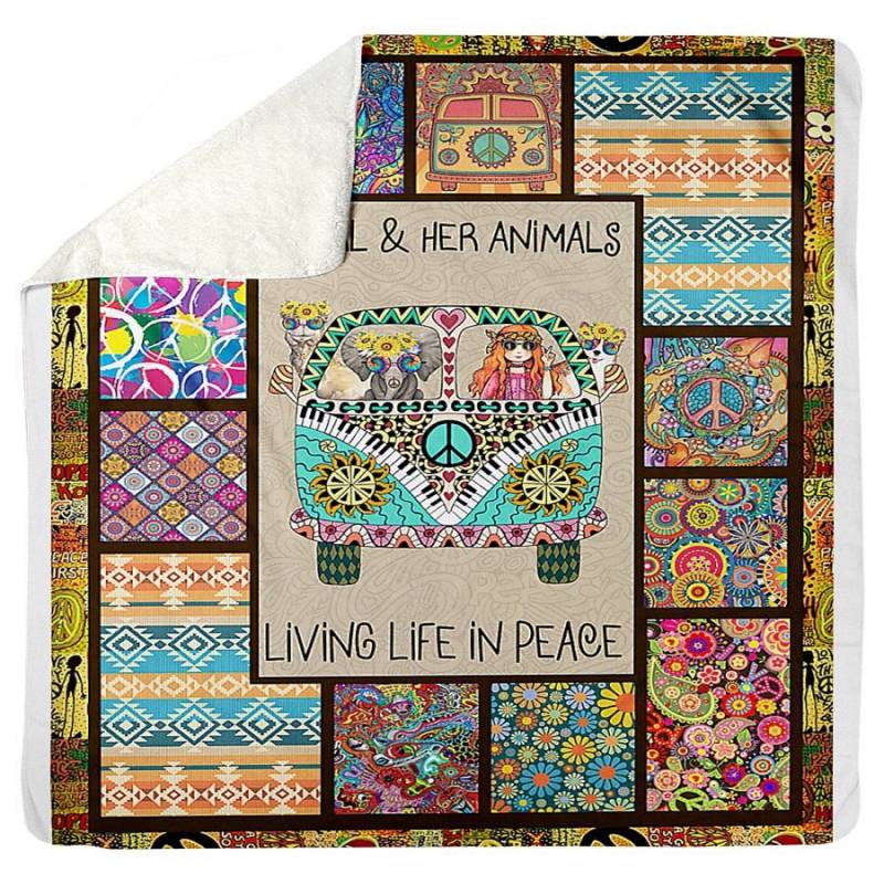 A Girl And Her Animals Living Life In Peace Unique Design Gifts For Girls Sherpa Blanket