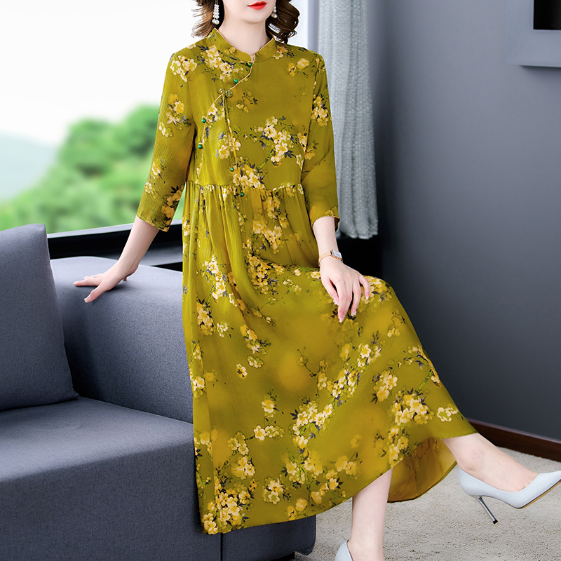 2022 Loose Casual Print Mulberry Silk Maxi Dress Summer Vintage 4XL Size Chiffon Dress Women Elegant Bodycon Party Vestidos alx