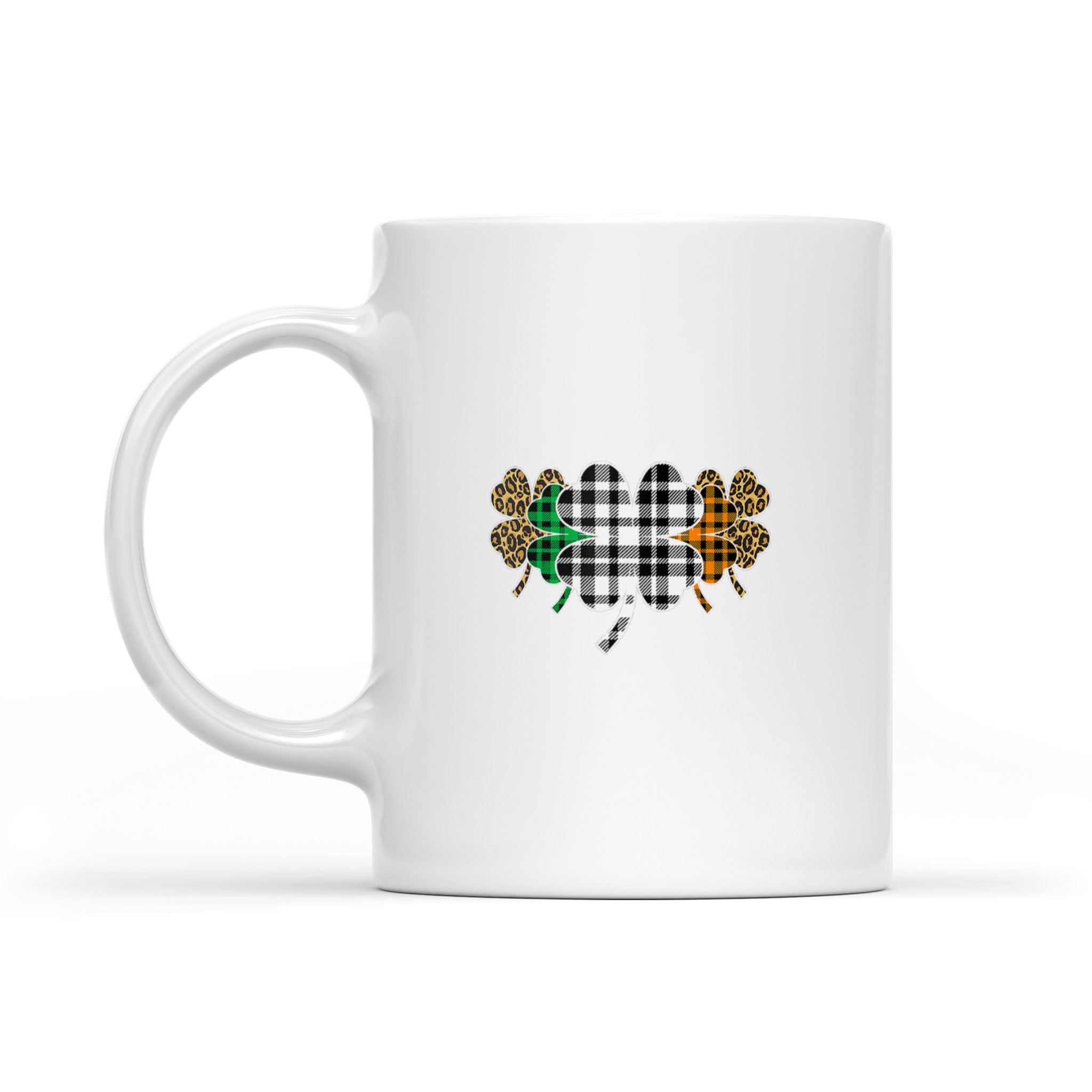 Buffalo Plaid Leopard Shamrock St Patricks Day – White Mug