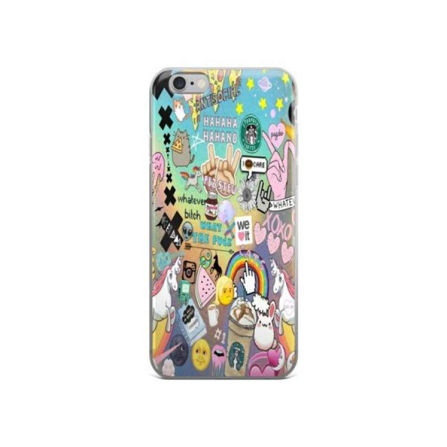 Unicorn What Ever Hands Stars XOXO Starbucks Coffee Rainbow Emoji Collage Teen Cute Girly Girls iPhone 4 4s 5 5s 5C 6 6s 6 Plus 6s Plus 7 & 7 Plus Case