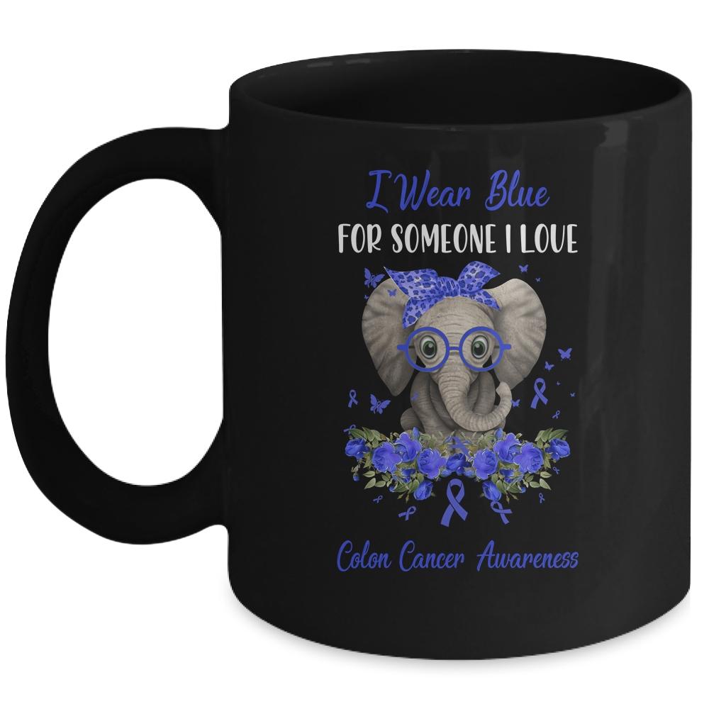 I Wear Blue For Colon Cancer Awareness Ribbon Elephant Mug