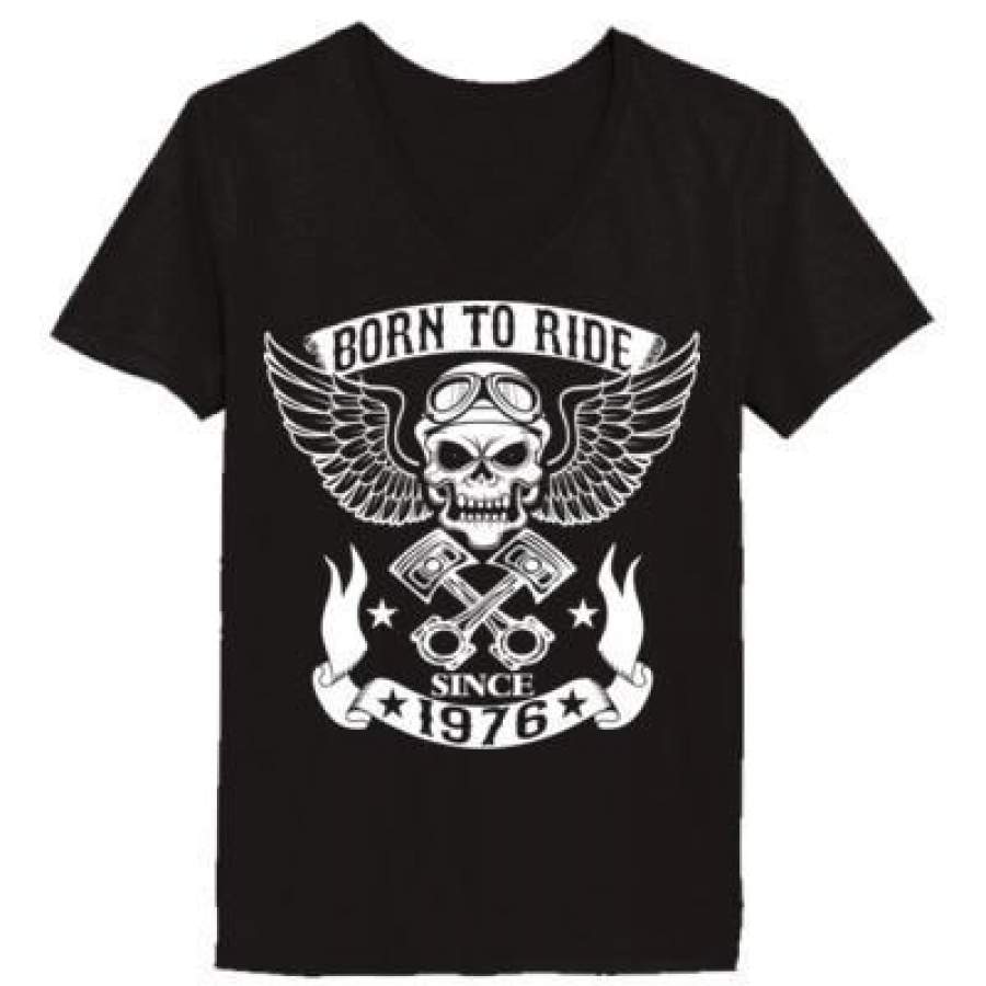 AGR Born To Ride Since 1976 – Ladies’ V-Neck T-Shirt