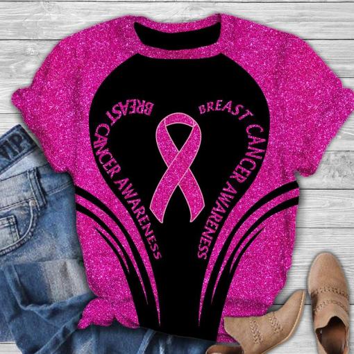 Breast Cancer Awareness Bling Pink Ribbon Breast Cancer 3D Clothes