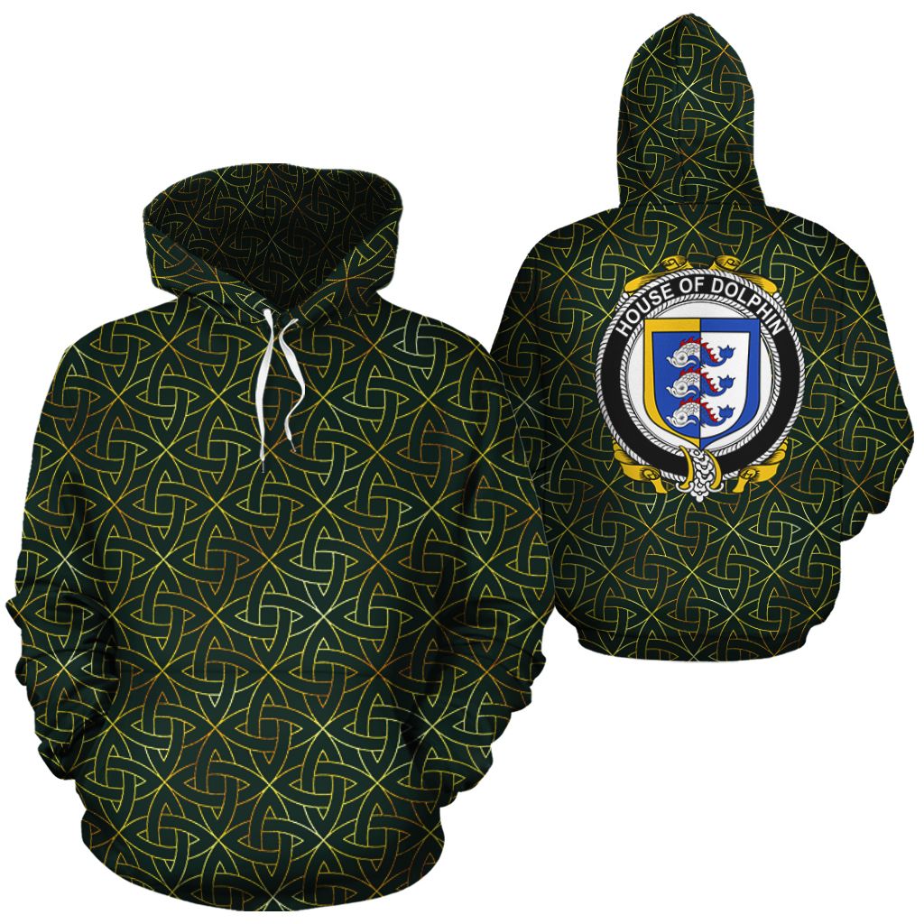 Dolphin Family Crest Ireland Background Gold Symbol Hoodie K9