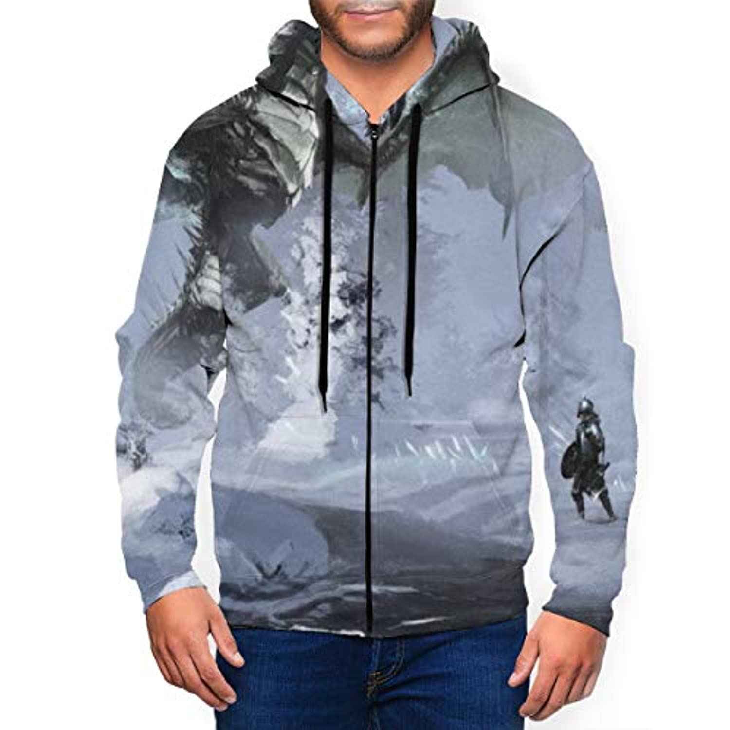 THE ELDER SCROLLS Hoodies – Skyrim Dragon Zip Up Drawstring Hoodie with Pocket