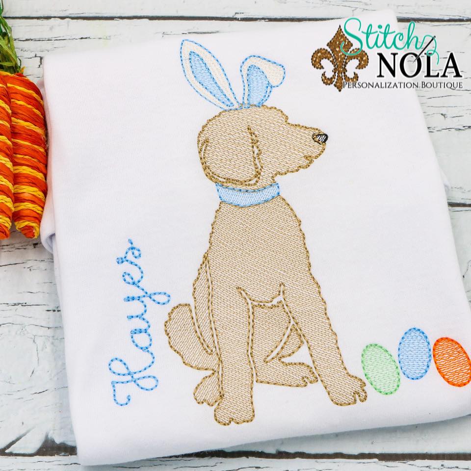 Personalized Easter Dog With Bunny Ears Sketch Shirt