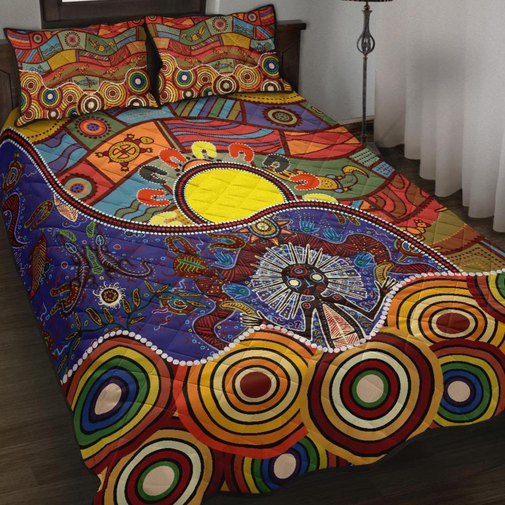 Aboriginal Quilt Bed Set- Shaman People And Animals