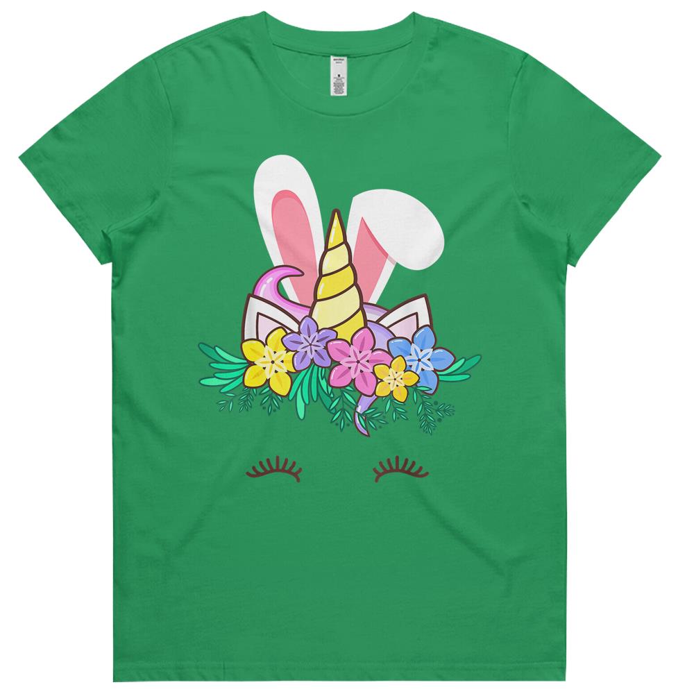 Bunnicorn Easter Tee With Bunny Ears And Unicorn Horn Womens Tshirts