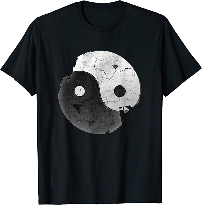 Yin Yang Distressed Vintage Graphic Art T-Shirt