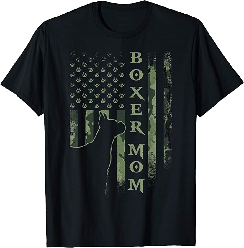 Vintage USA American Camo Flag Proud Boxer Mom Silhouette T-Shirt