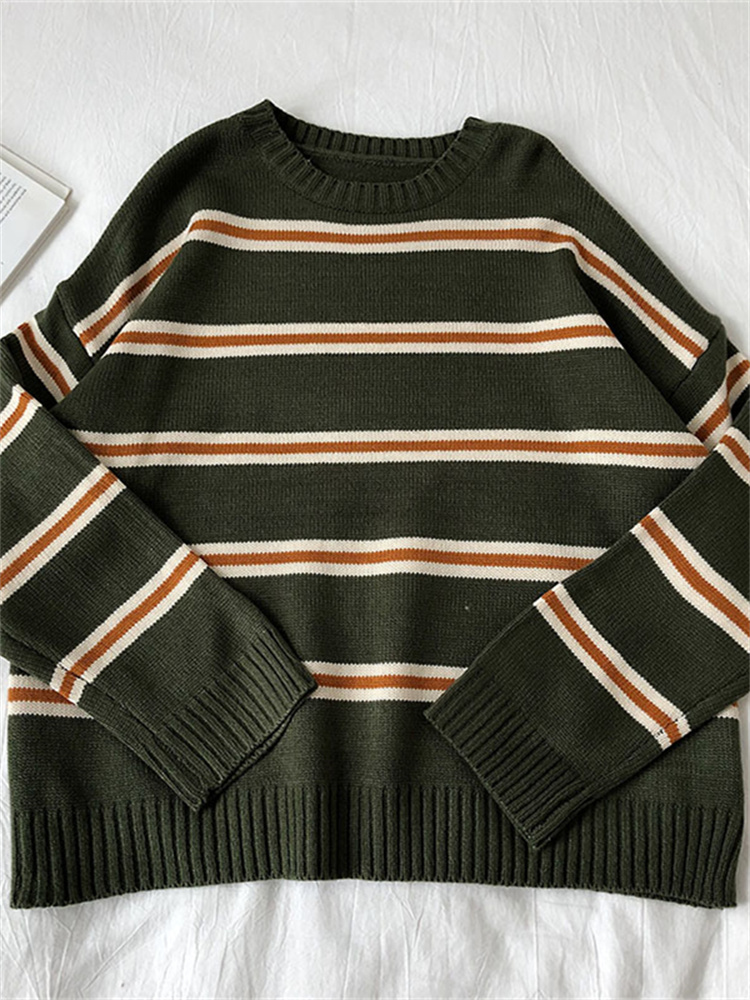 Syiwidii Fall 2022 Vintage Striped Sweater for Women Winter Loose Oversized Pullover Fashion Long Sleeve Knitted Soft Jumpers alx