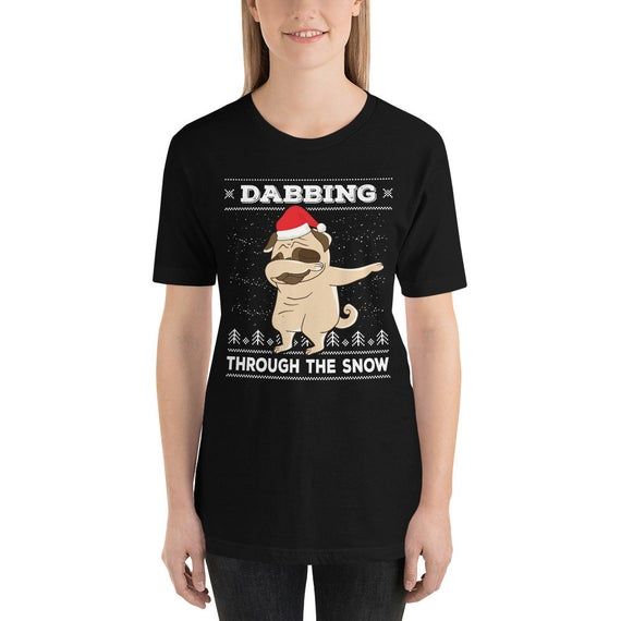 Dabbing Pug With Santa Claus Hat T Shirt Dog Puppy Ugly Christmas Sweater Dog Dab Dance Tee Unisex Women Men Kids Holiday Gift Idea