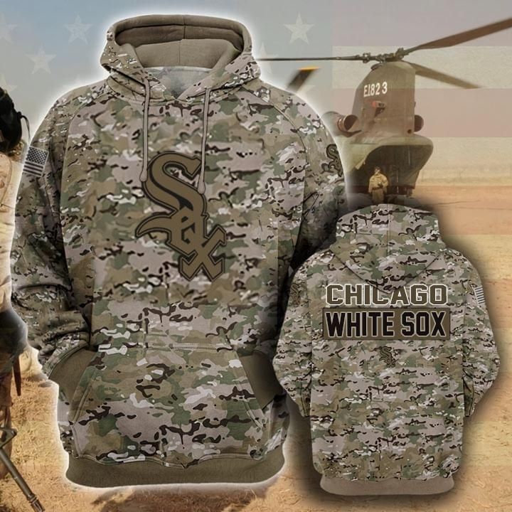 Chicago White Sox Camouflage Veteran 3D Cotton T-Shirt Hoodie