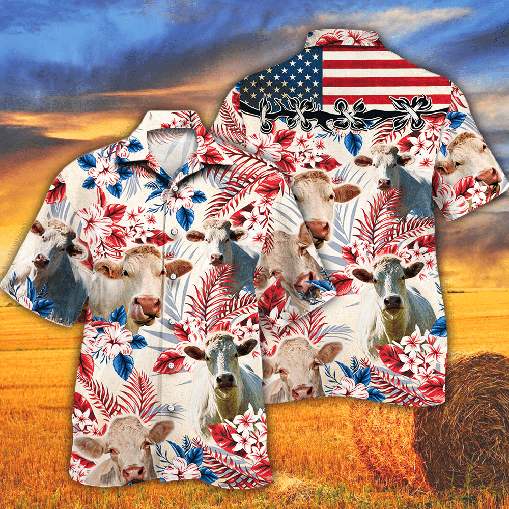 Charolais Cattle Lovers American Flag Hawaii Cow Hawaii Shirt For Men Women Ha83835